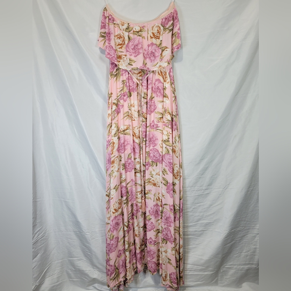 Pinkblush Floral Strapless Ruffle Chic Flowergarden FeminineMaxi Dress - Picture 6 of 15